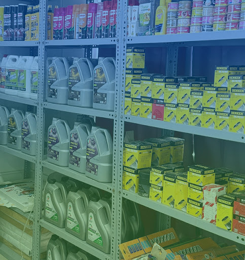 Automotive care supplies on shelves